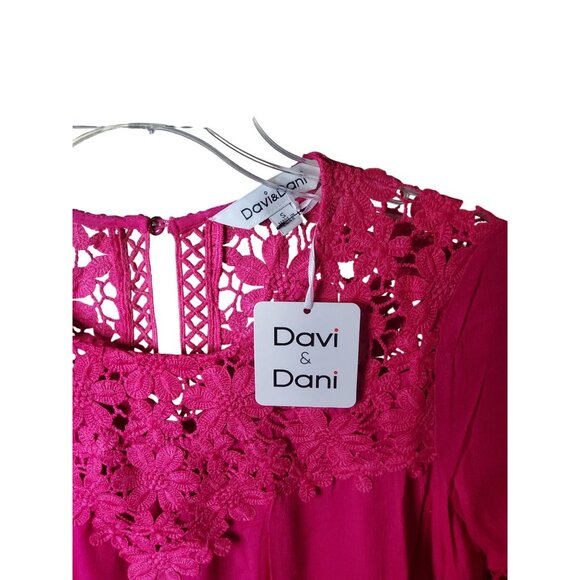 New Davi & Dani Womens 3X Fuchsia Crochet Lace Tunic Top Blouse - Picture 3 of 3
